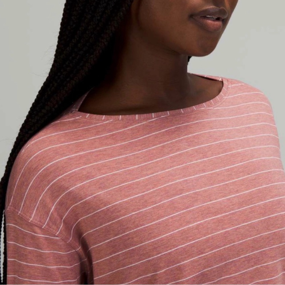 Lululemon🍋Back In Action Long Sleeve Short Serve Stripe Heathered Spiced Chai - Picture 3 of 12